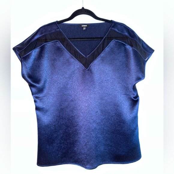Express Tops - Express Blue Mesh V Neck Blouse